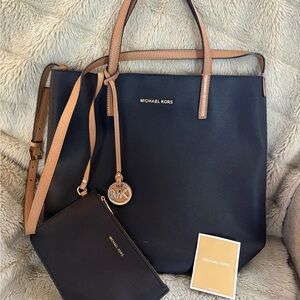 Michael Kors Dark Brown and Tan Tote Bag with Gold Hardware
